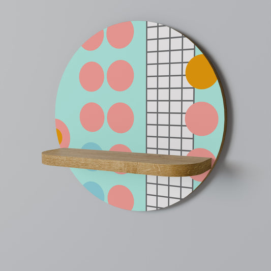 RETRO GRID Round Art Shelf In Oak Effect