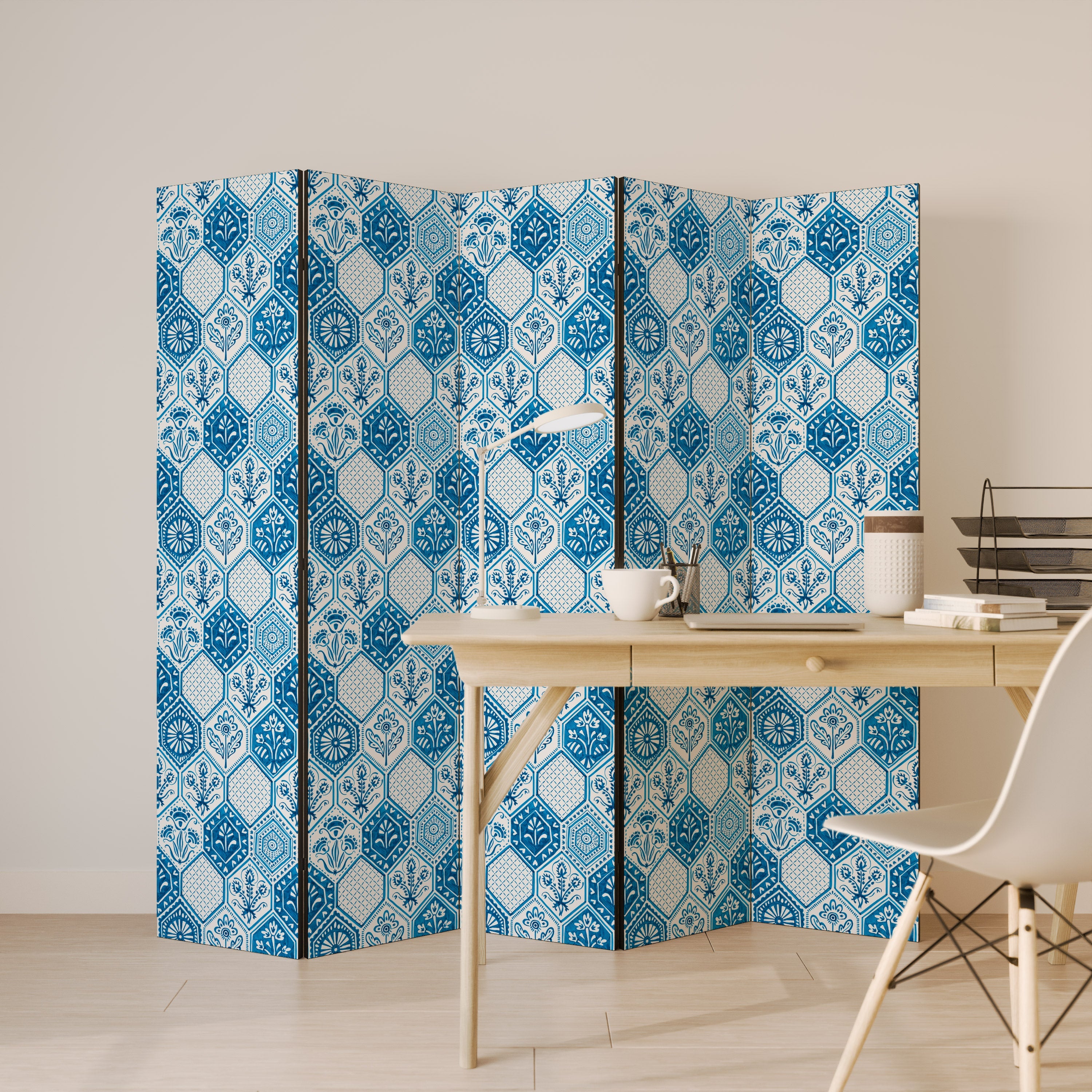 AQUATIC HEXAGON DREAM Dekorativ rumsavdelare med 5 paneler