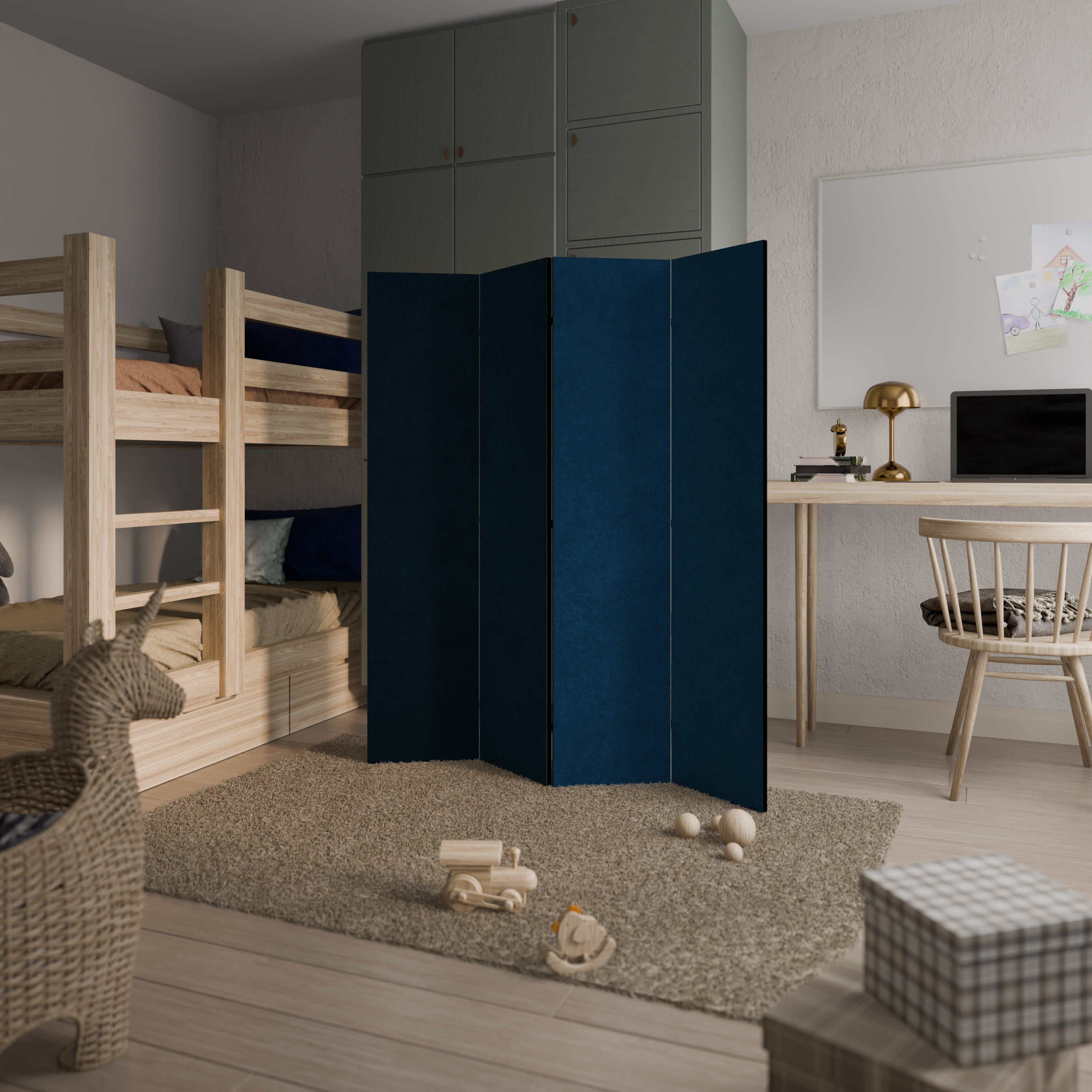 SHAKE IT BLUE Dekorativ rumsavdelare med 4 paneler