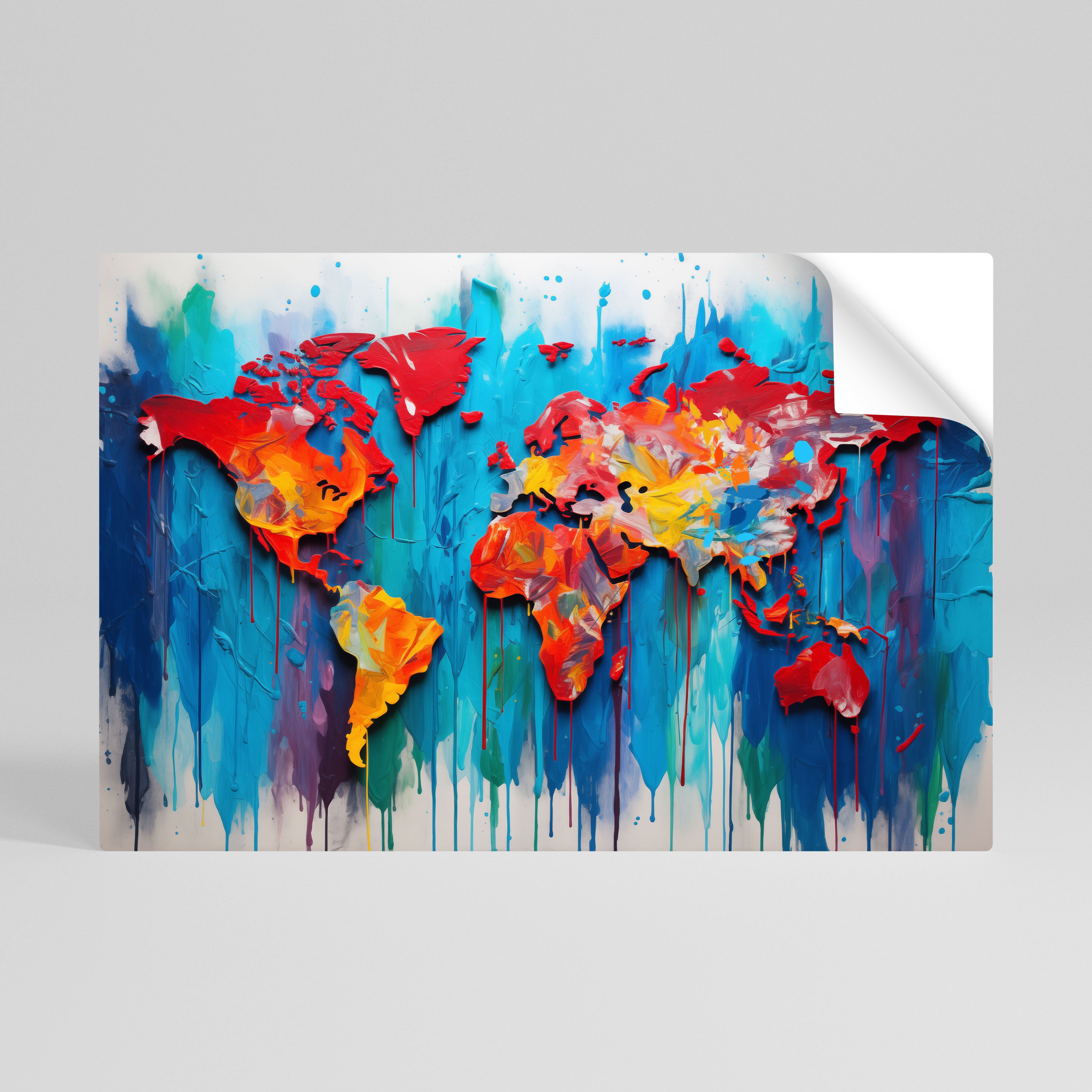 COLORFUL WORLD MAP Självhäftande Horisontell Poster