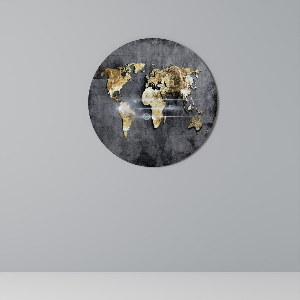 SHIMMERING EARTH MAP Round Wall Art