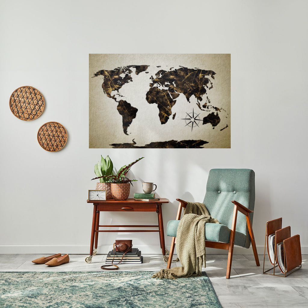 GOLDEN LINES GLOBE horisontell affisch med självhäftande mönster