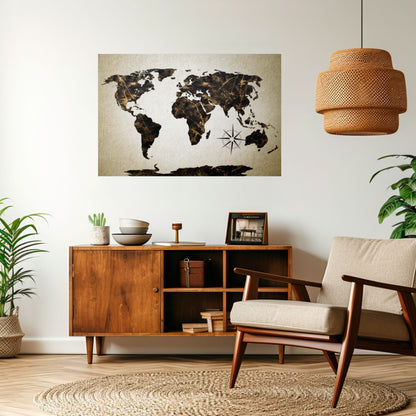 GOLDEN LINES GLOBE Peel and Stick Horizontal Poster