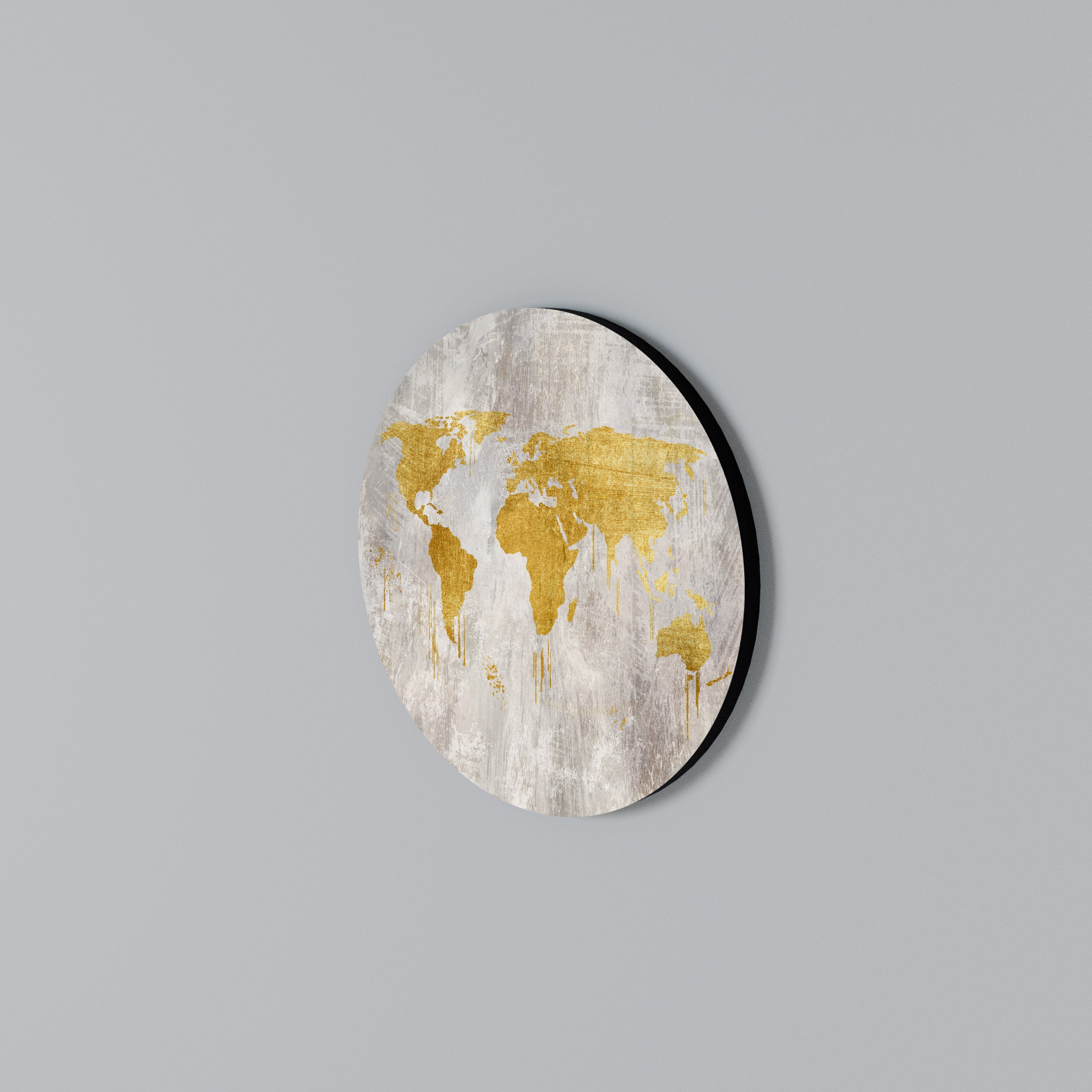 METALLIC WORLDVIEW MAP Rund väggdekor