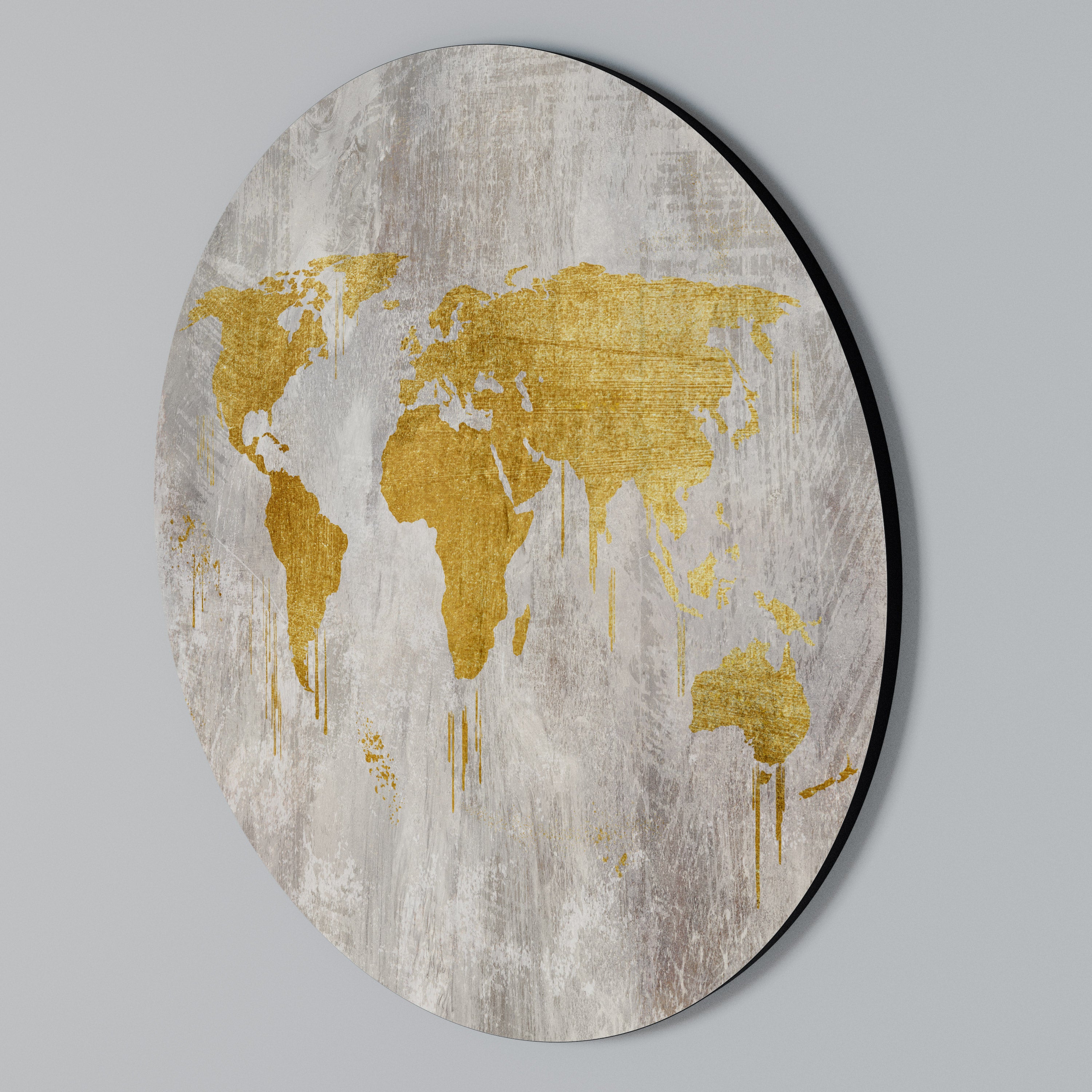 METALLIC WORLDVIEW MAP Rund väggdekor
