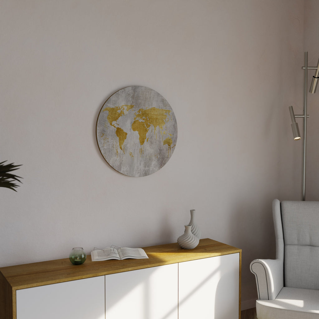 METALLIC WORLDVIEW MAP Round Wall Art