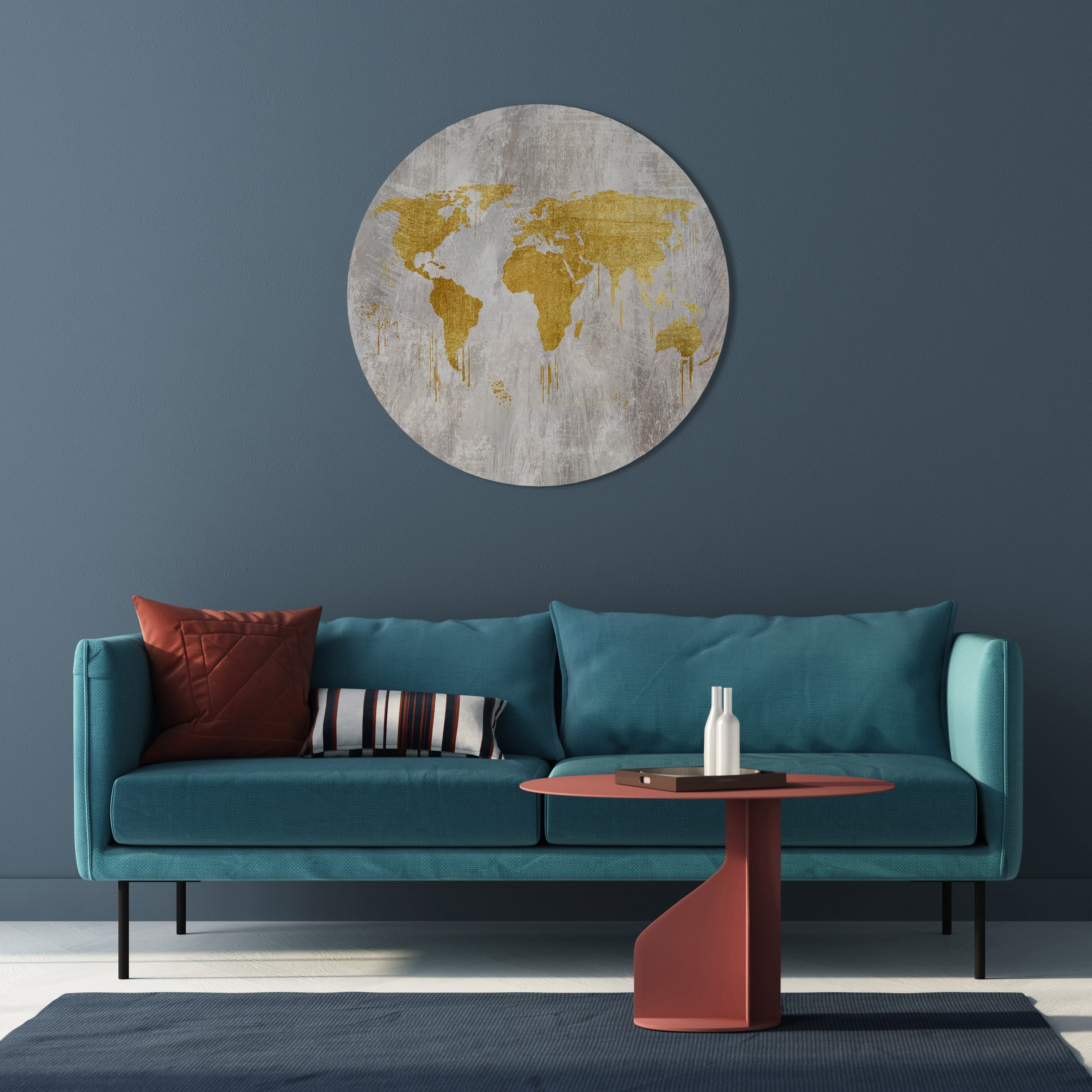 METALLIC WORLDVIEW MAP Round Wall Art