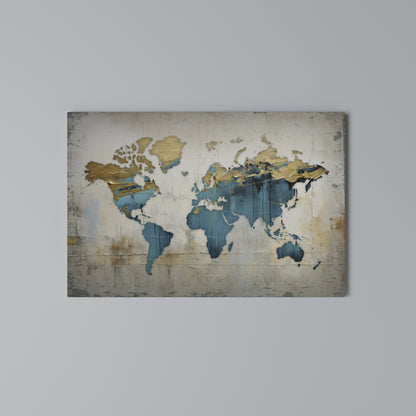 AZURE GILDED MAP Horizontal Canvas Print