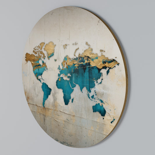 AZURE GILDED MAP Rund väggdekor