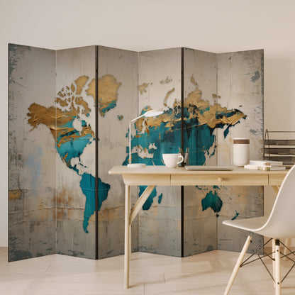 AZURE GILDED MAP Rumsavdelare 6 paneler