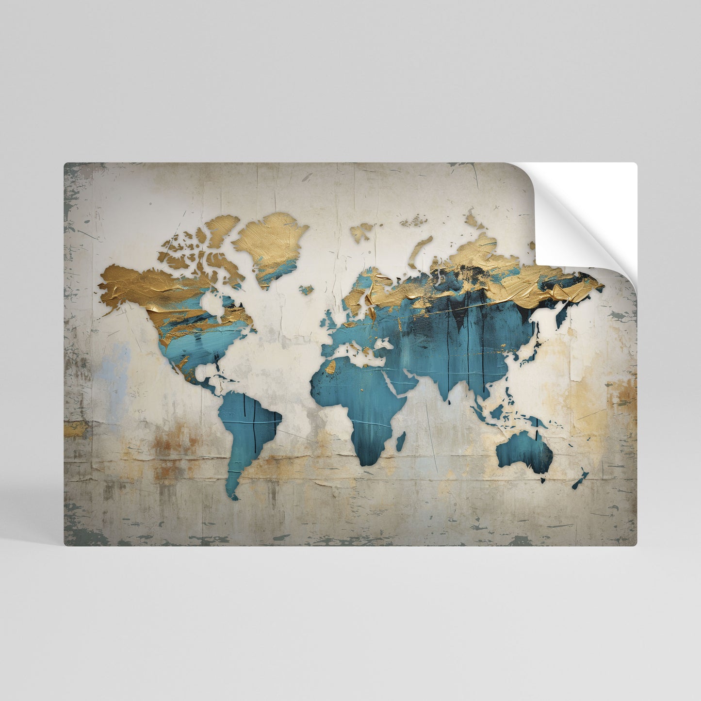AZURE GILDED MAP Självhäftande Horisontell Poster