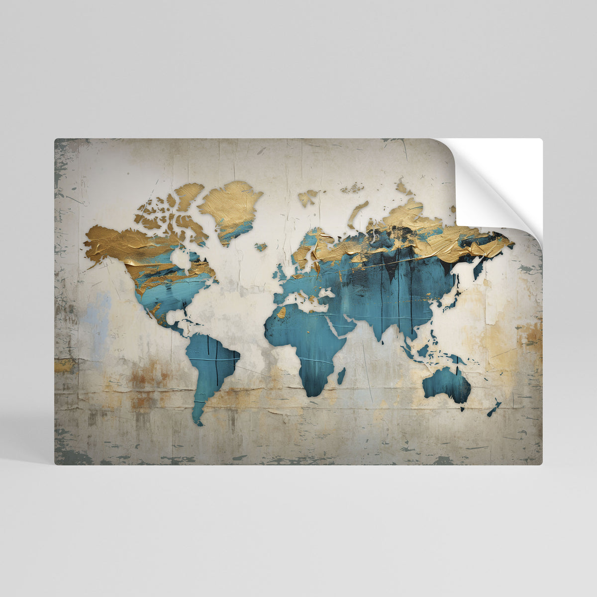 AZURE GILDED MAP Självhäftande Horisontell Poster