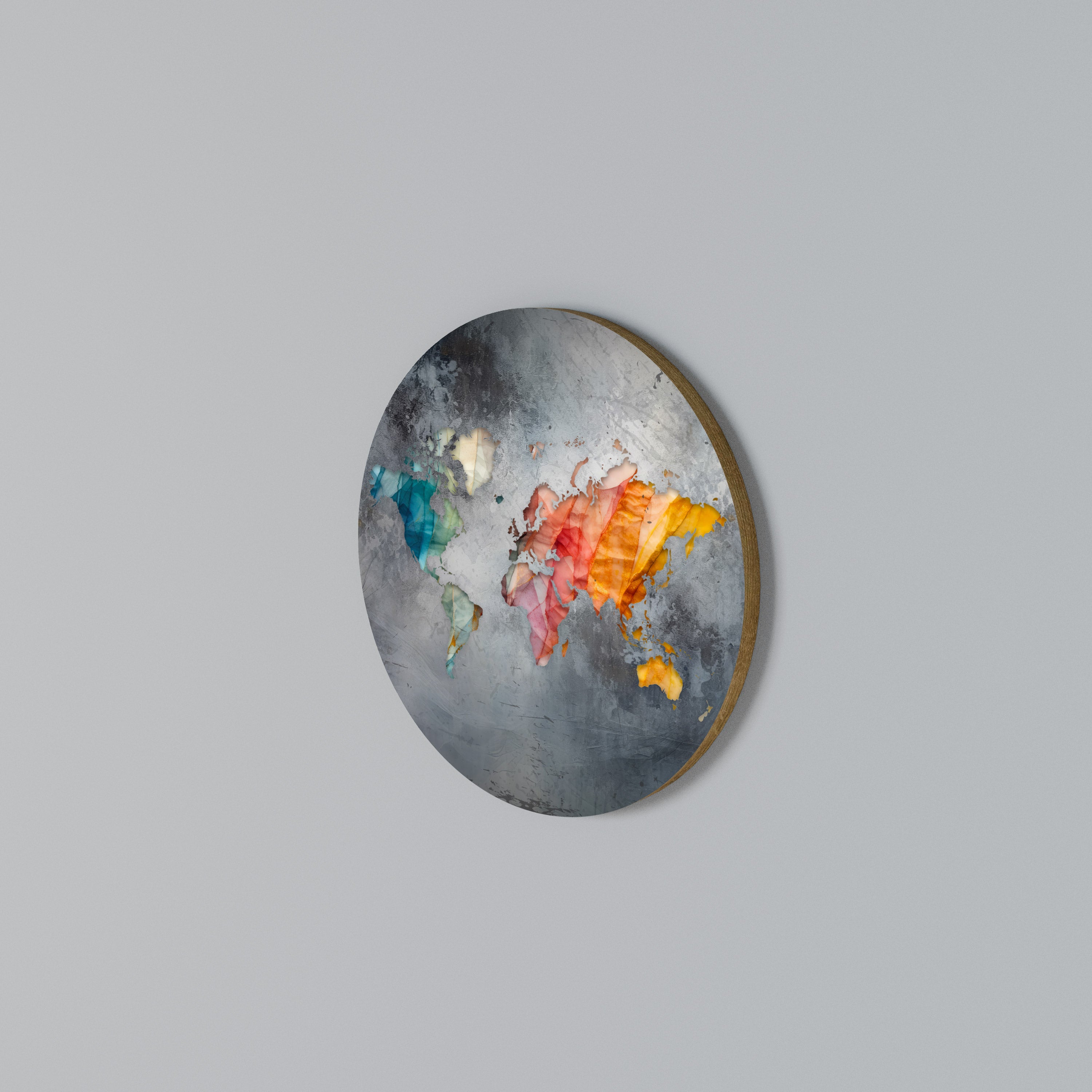 Rund väggdekoration i harmoniska jordtoner