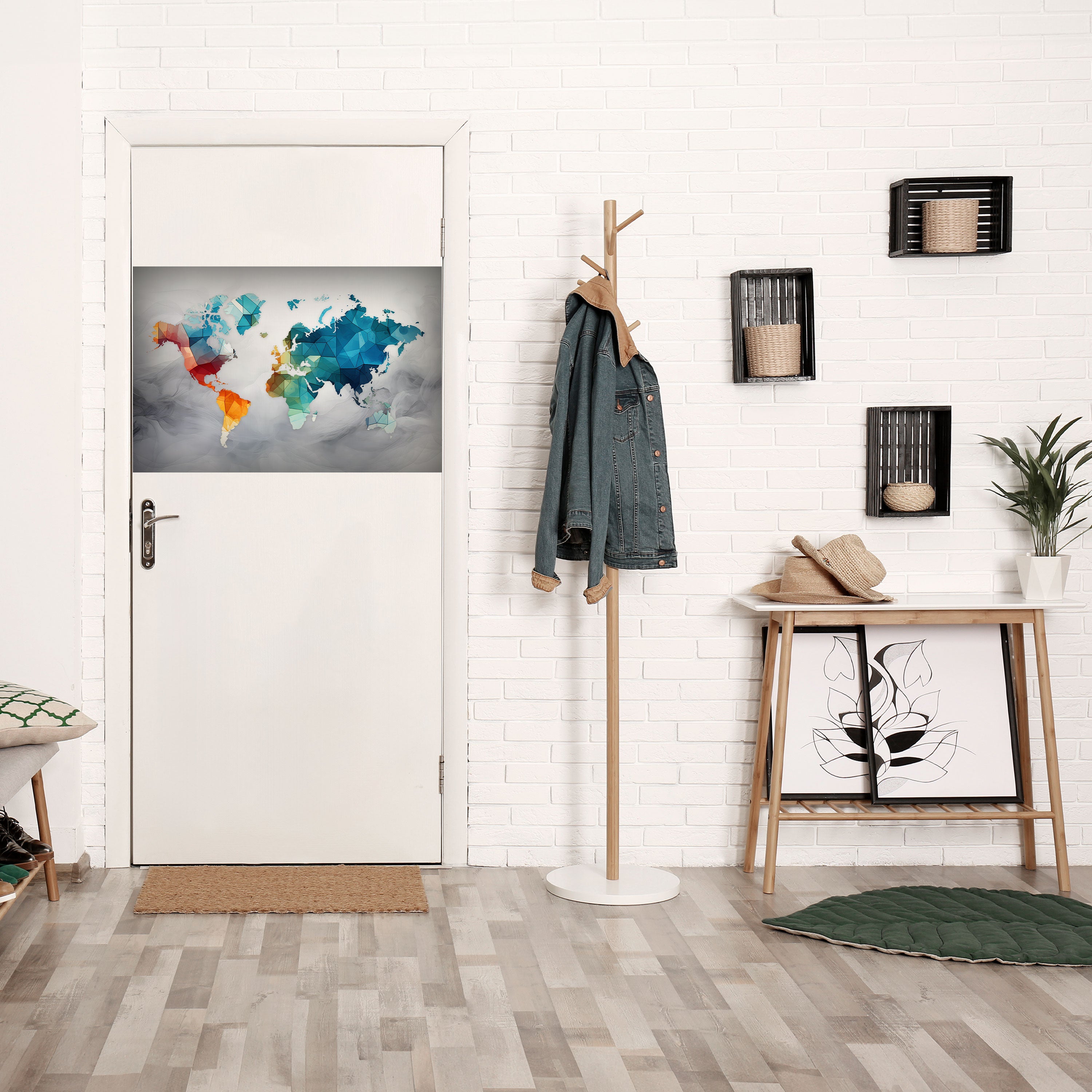 FACETERAD VÄRLDSBILJ Horisontell Poster med självhäftande klistermärke