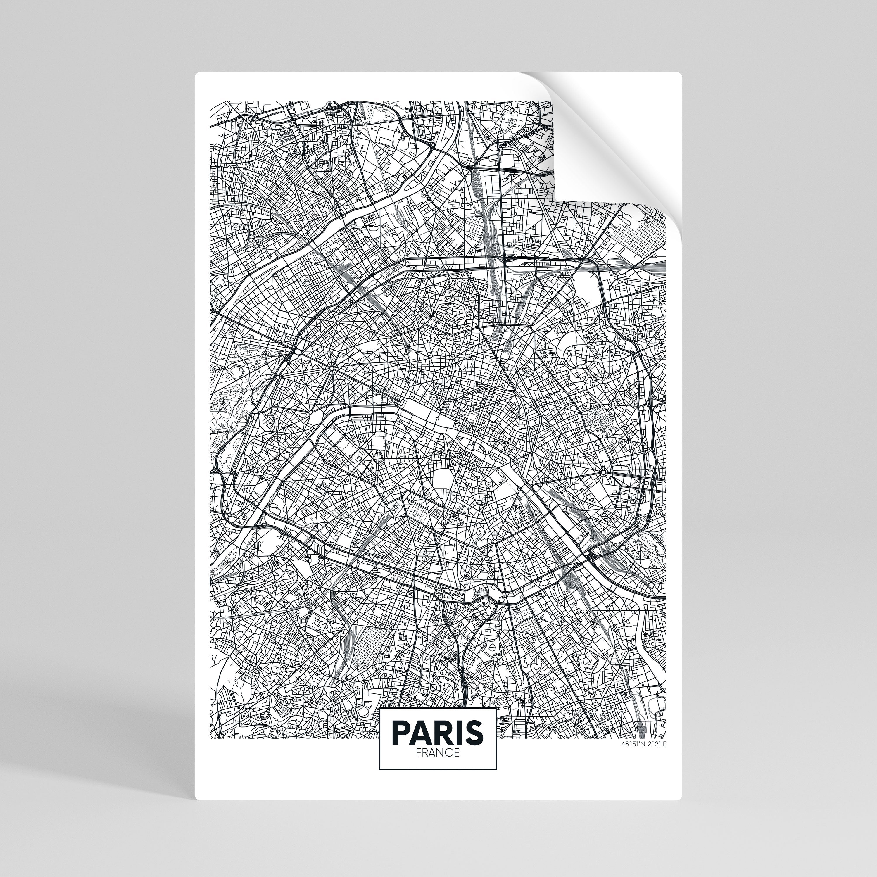 PARIS STADSPLAN Vertikal affisch med självhäftande mönster