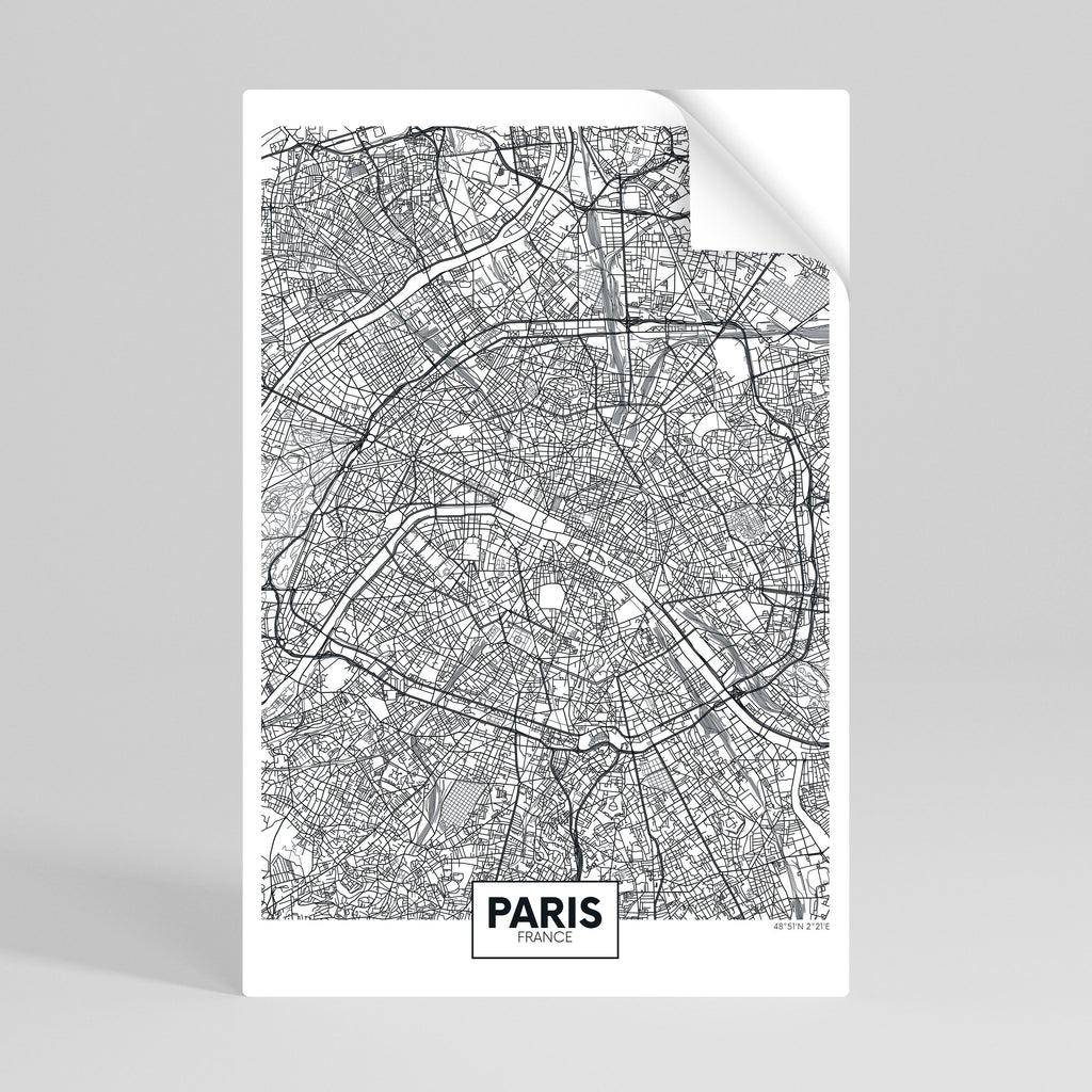 PARIS STADSPLAN Vertikal affisch med självhäftande mönster