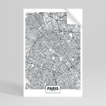 PARIS STADSPLAN Vertikal affisch med självhäftande mönster