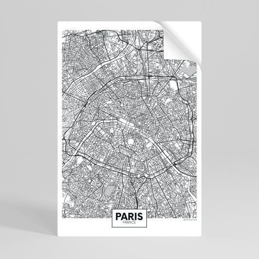 PARIS STADSPLAN Vertikal affisch med självhäftande mönster