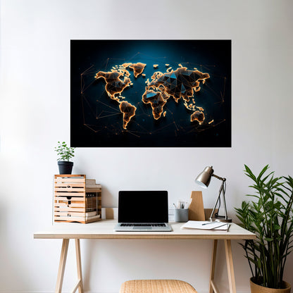 POLYGONAL PLANET Horisontell affisch med självhäftande motiv