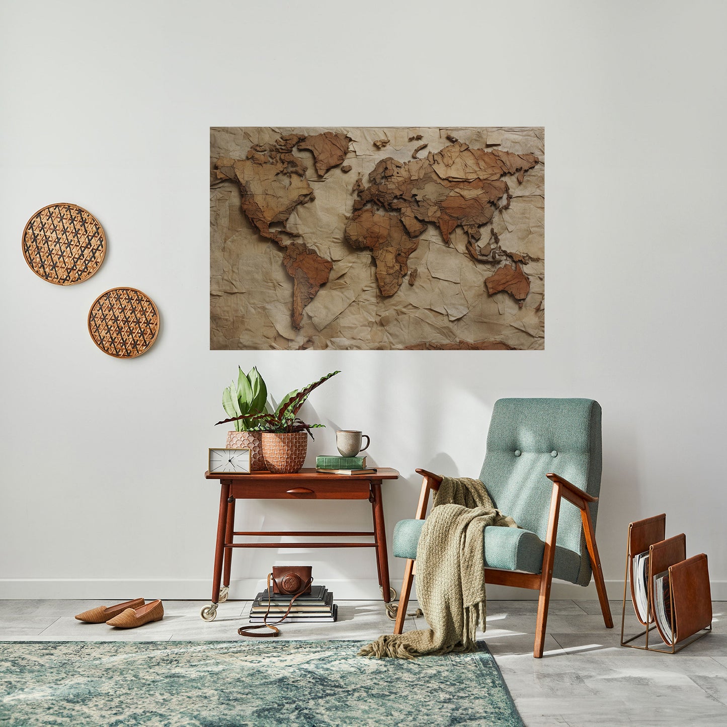 Pappersliknande planetlandskap horisontell poster med självhäftande klistermärke