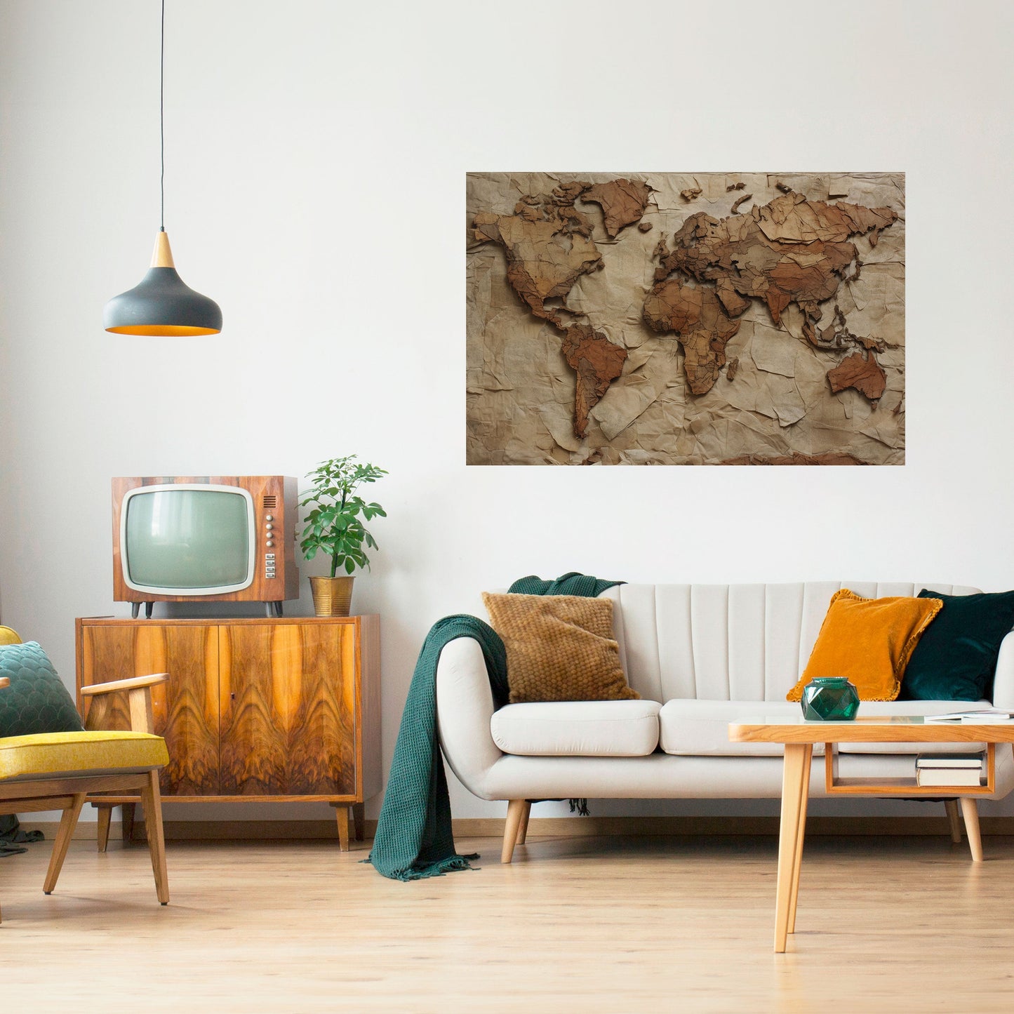 Pappersliknande planetlandskap horisontell poster med självhäftande klistermärke