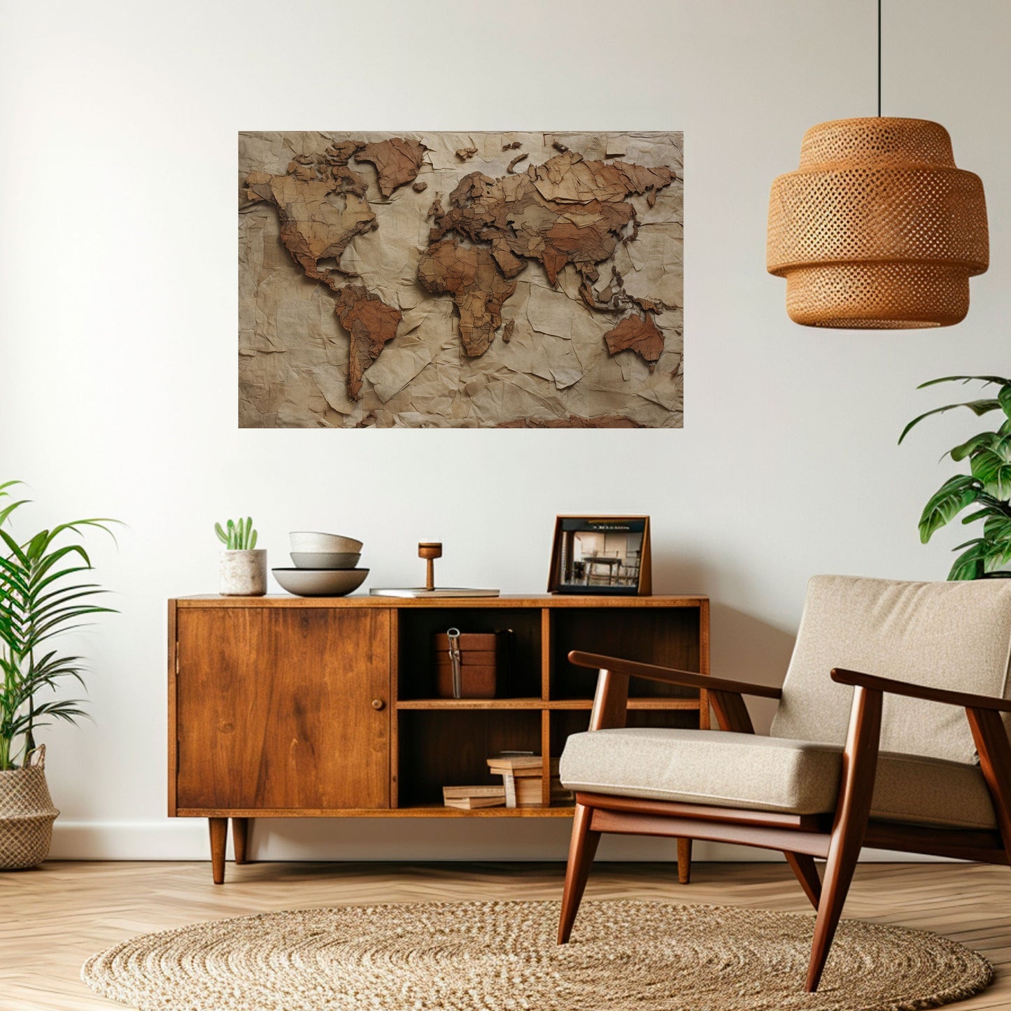 Pappersliknande planetlandskap horisontell poster med självhäftande klistermärke
