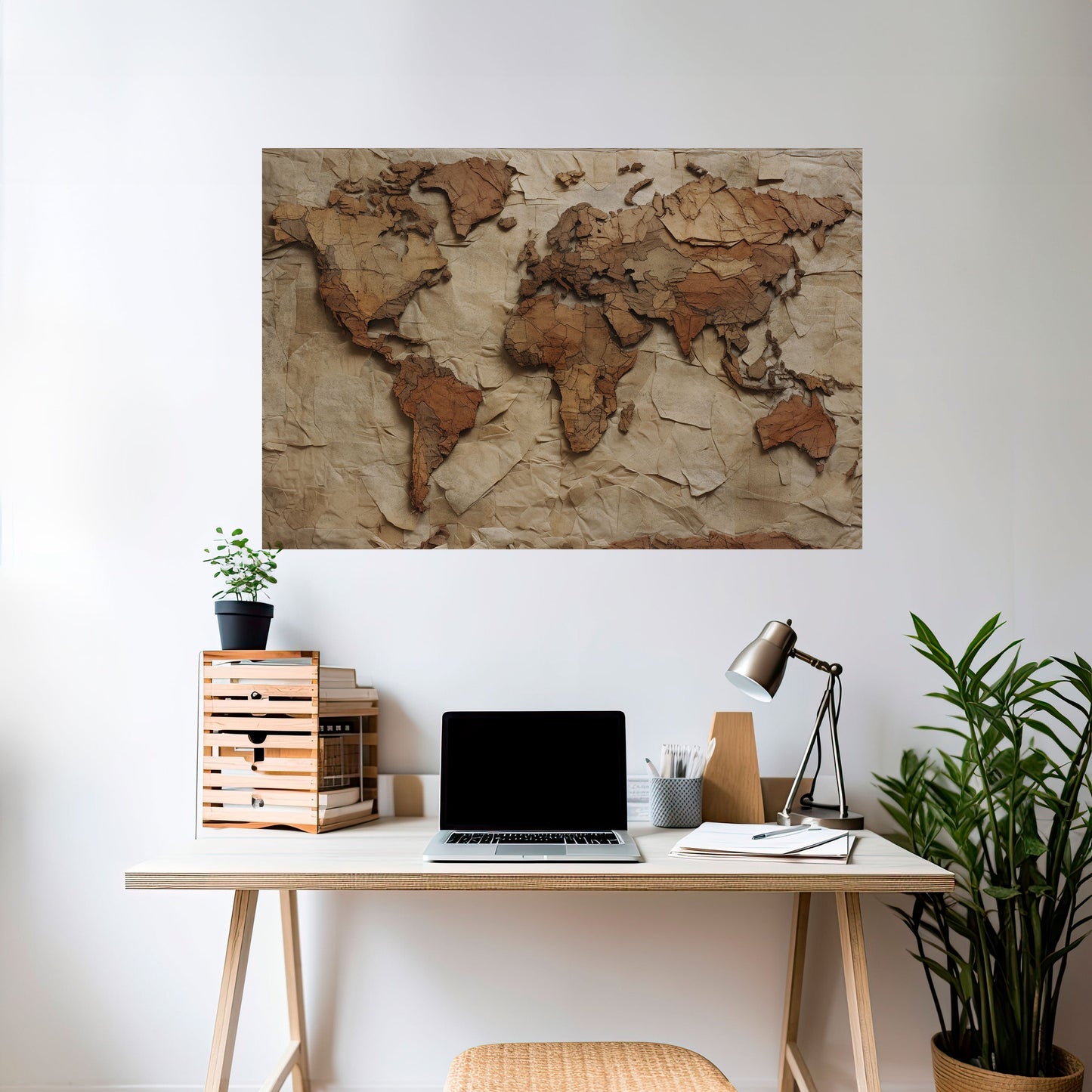 Pappersliknande planetlandskap horisontell poster med självhäftande klistermärke