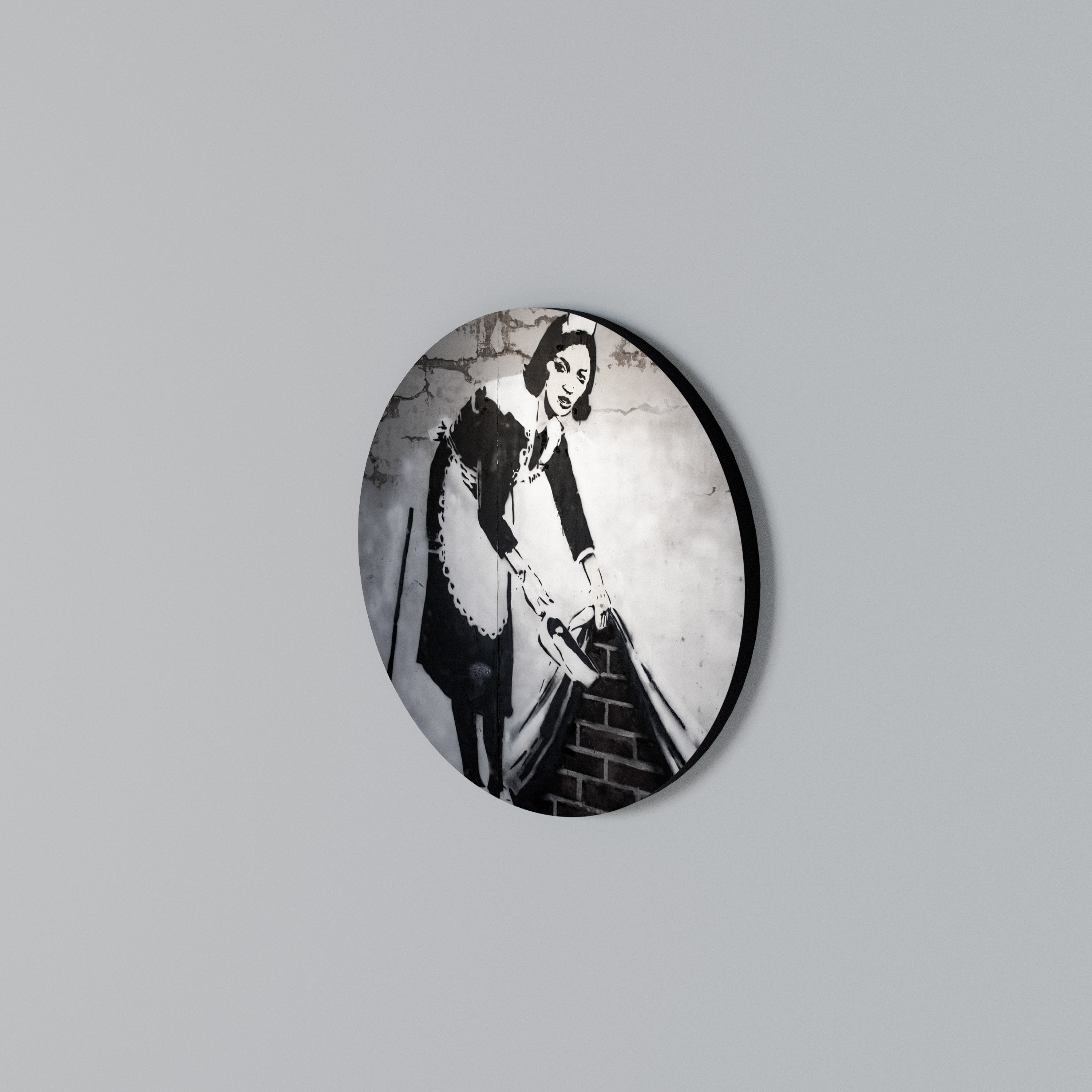 Rund väggkonst med svepande mönster (BANKSY)