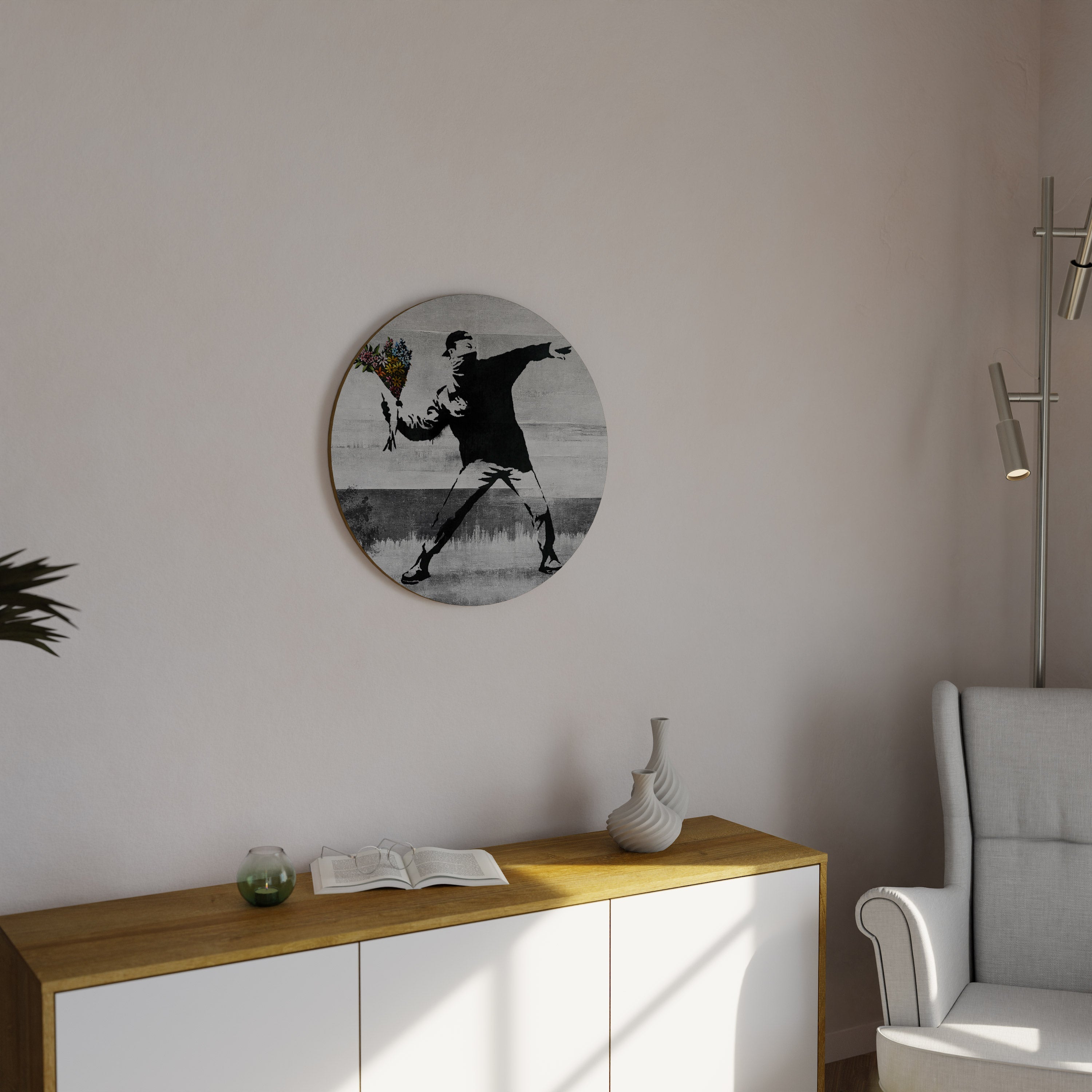 FLOWER BOMBER (BANKSY) Round Wall Art