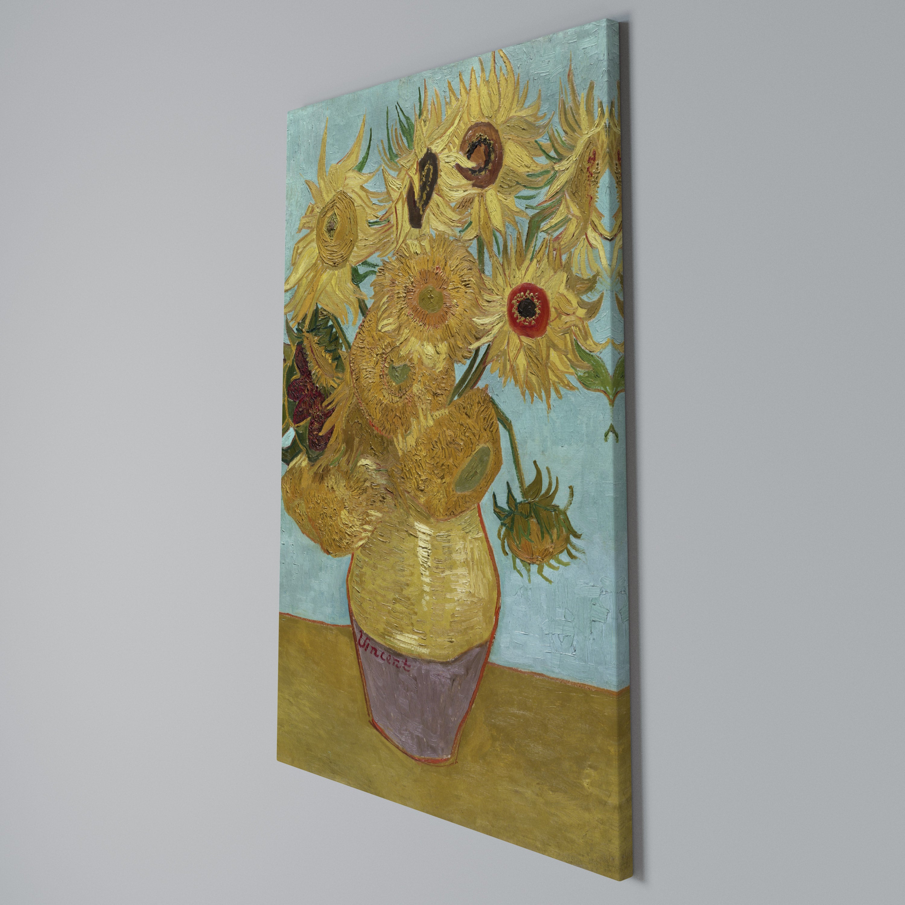 VASE WITH TWELVE SUNFLOWERS Vertical Canvas Print