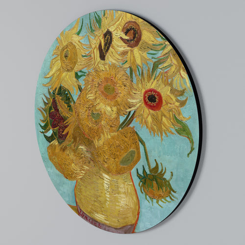 VASE WITH TWELVE SUNFLOWERS Round Wall Art