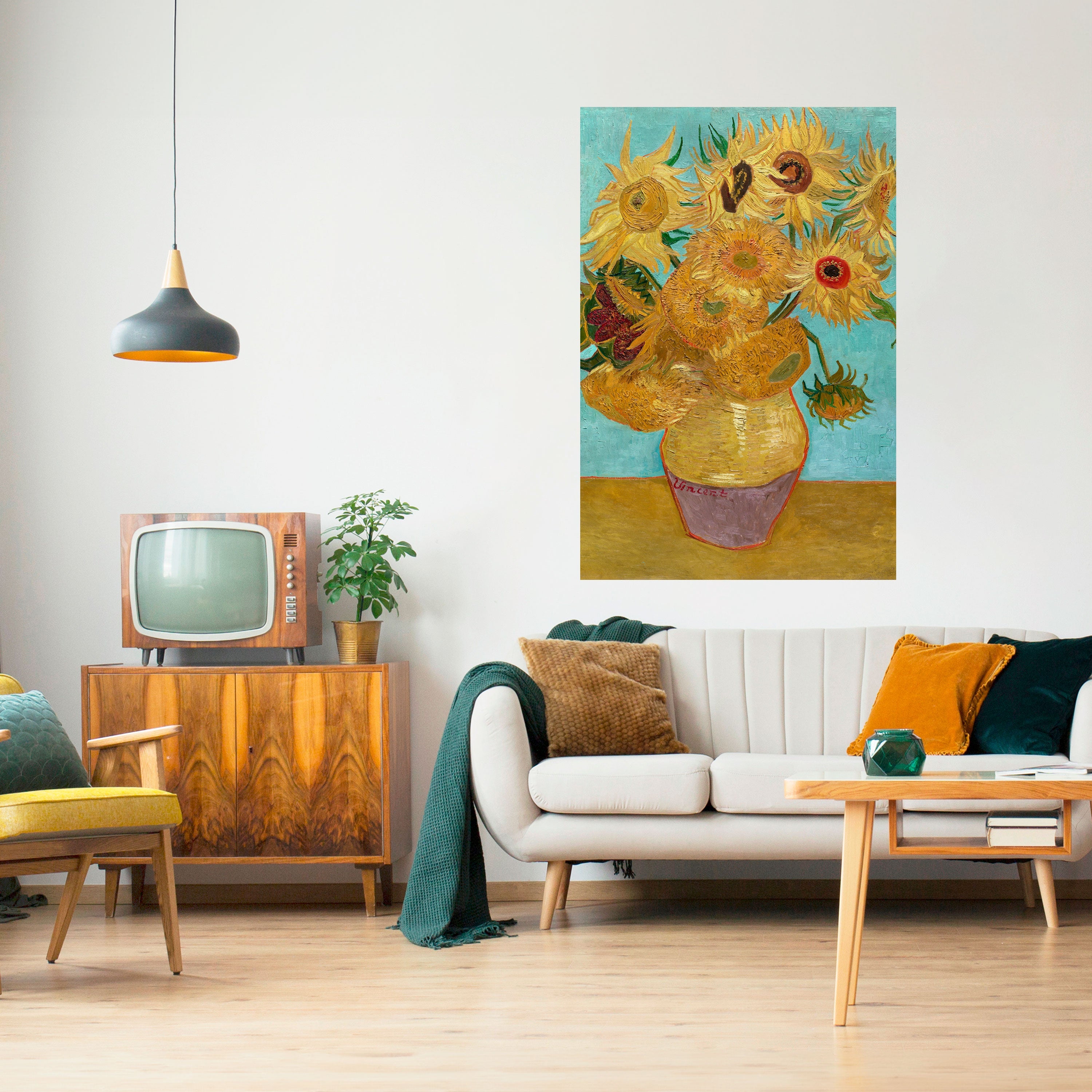 VAS MED TOLV SOLROSOR Vertikal poster med självhäftande text