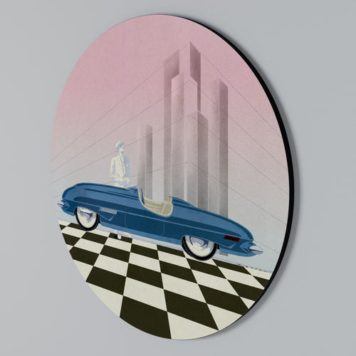 BLUE ROADSTER Round Wall Art