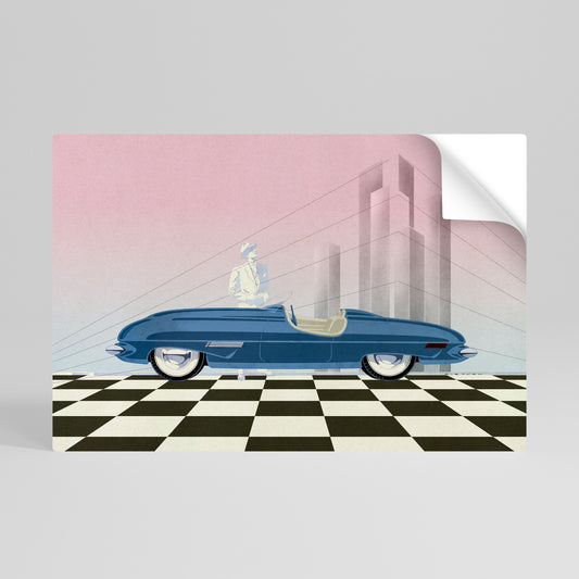 BLUE ROADSTER Självhäftande Horisontell Poster