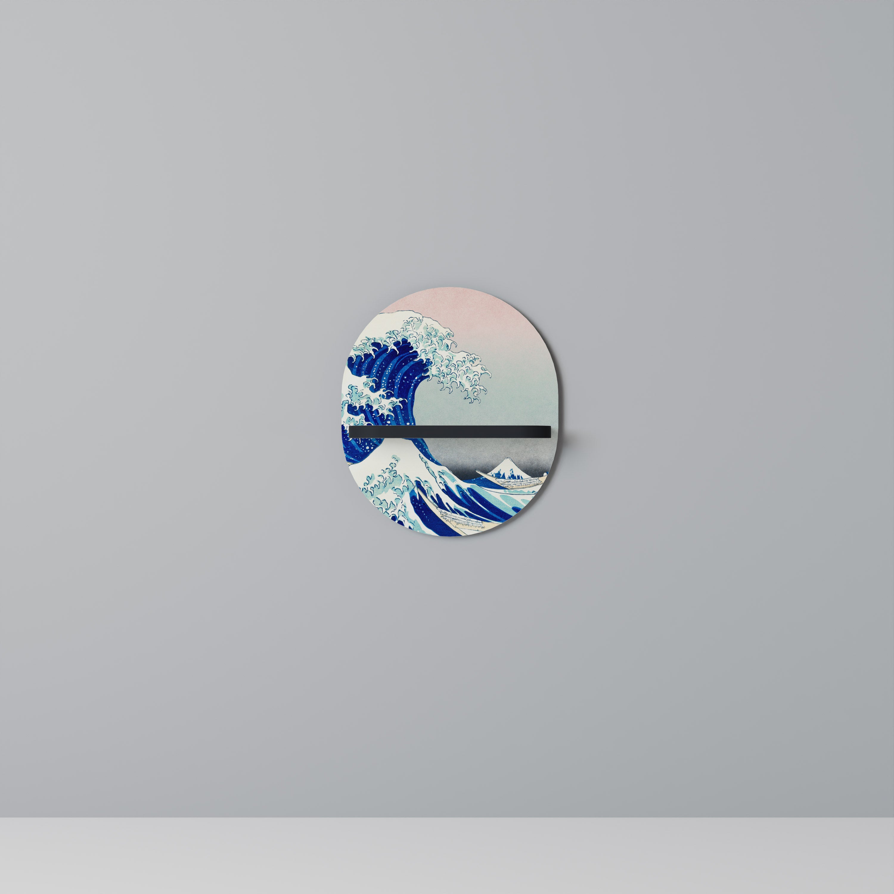 THE GREAT WAVE Oval konsthylla i svart finish