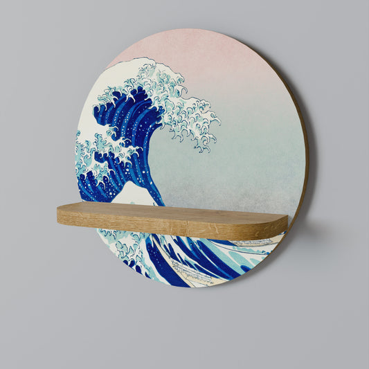 THE GREAT WAVE Round Art Shelf In Oak Effect