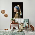 FLICKA MED PÄRLÖRINGE Vertikal poster med självhäftande text