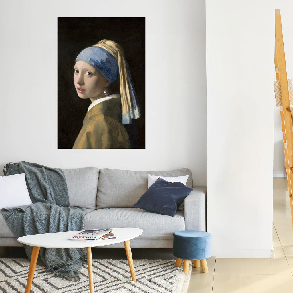 FLICKA MED PÄRLÖRINGE Vertikal poster med självhäftande text