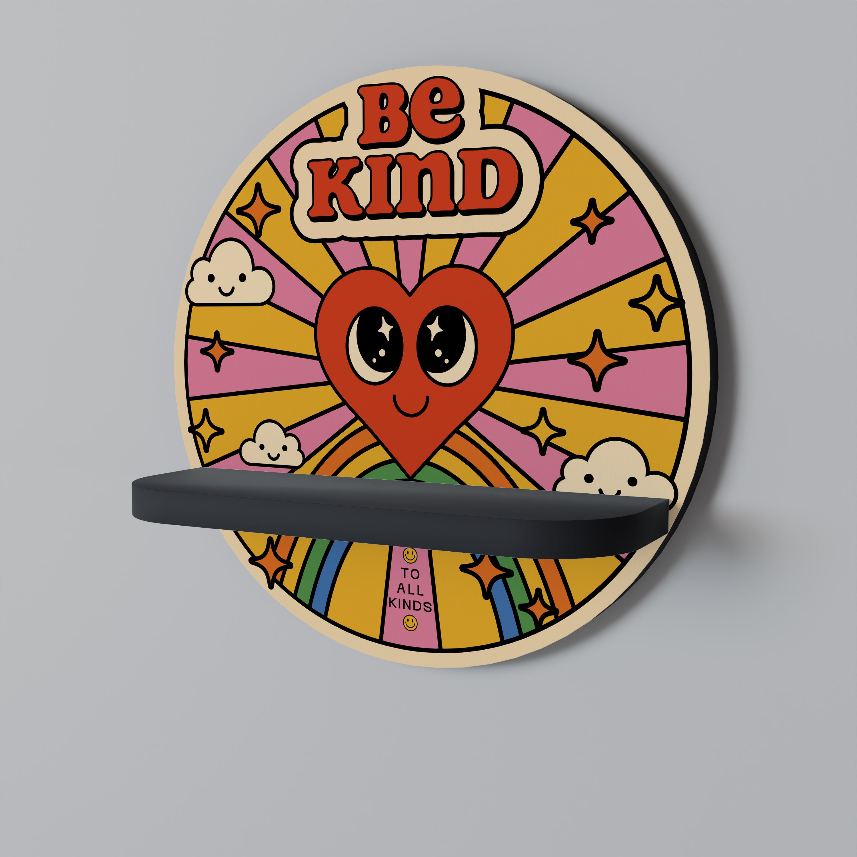 BE KIND Rund konsthylla i svart finish
