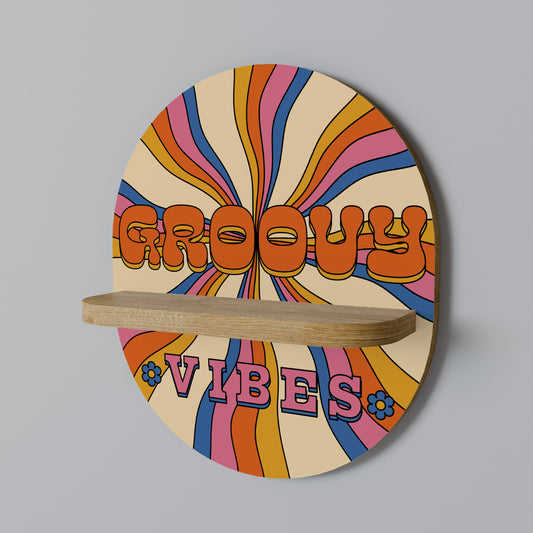 RADIANT GROOVY VIBES Oval Art Shelf In Oak Effect