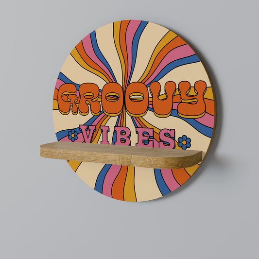 RADIANT GROOVY VIBES Round Art Shelf In Oak Effect