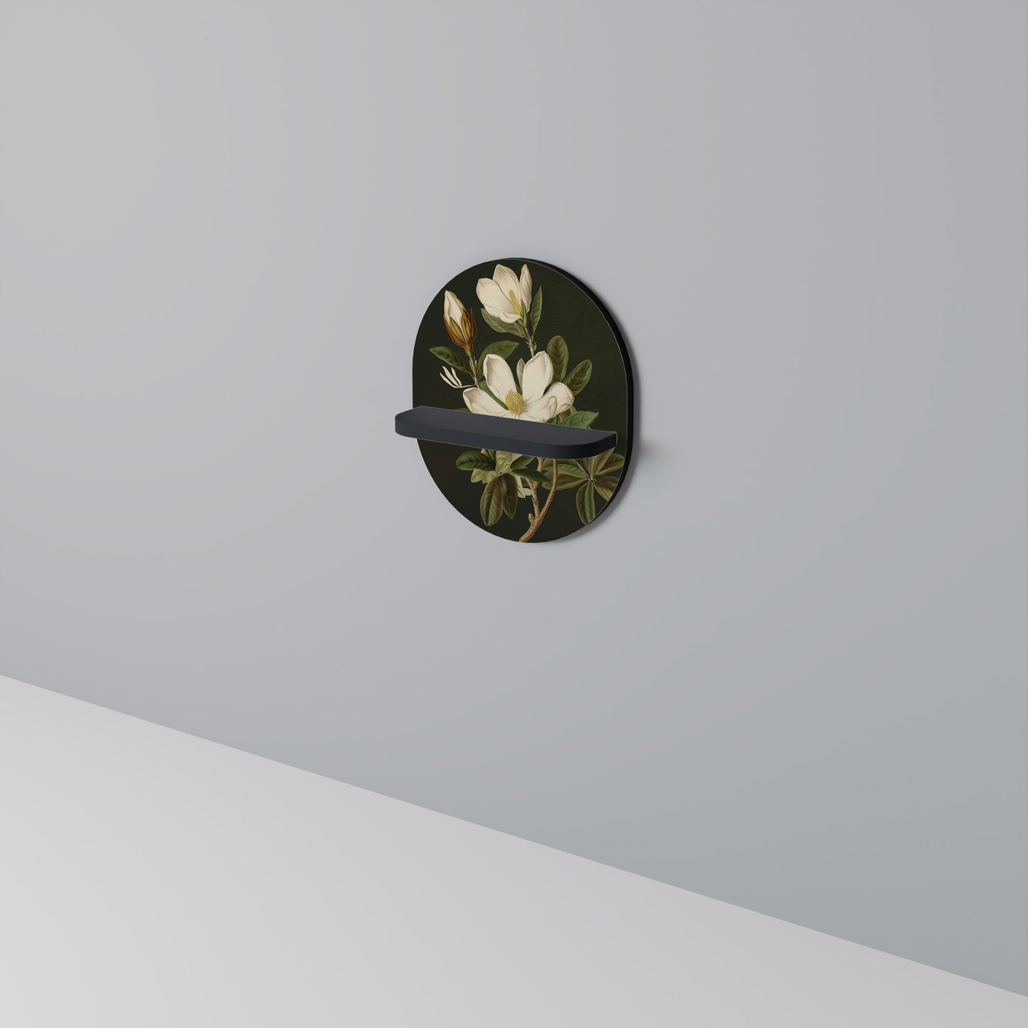 FLORAL NOIR Oval Art Shelf In Black Finish