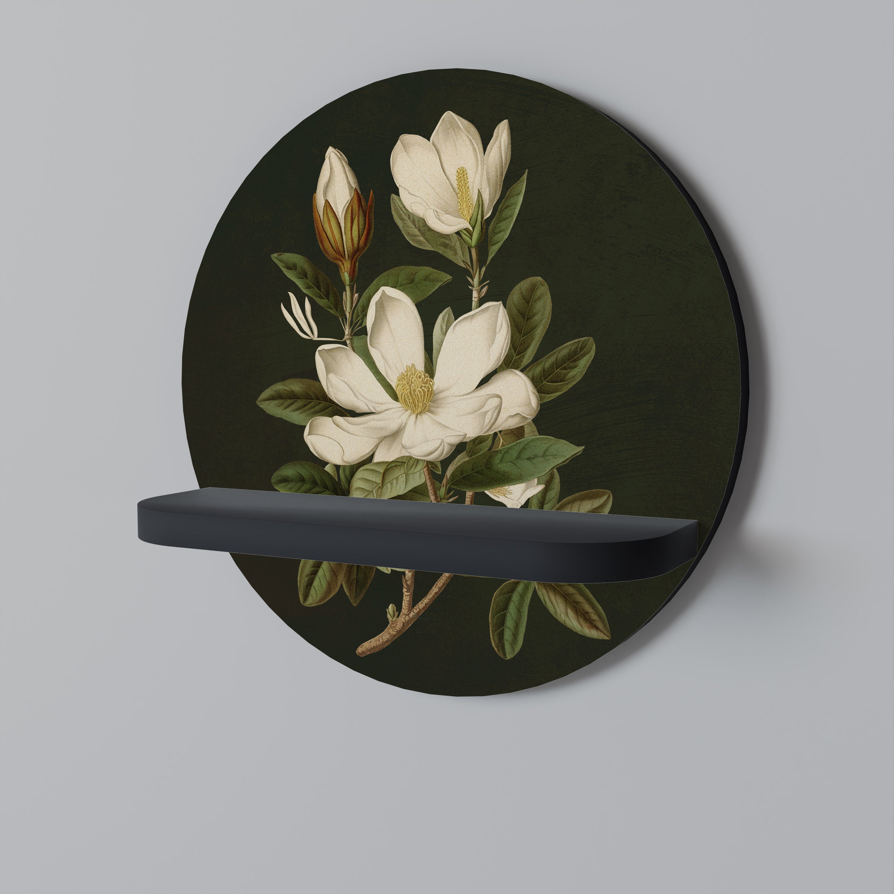FLORAL NOIR Rund konsthylla i svart finish