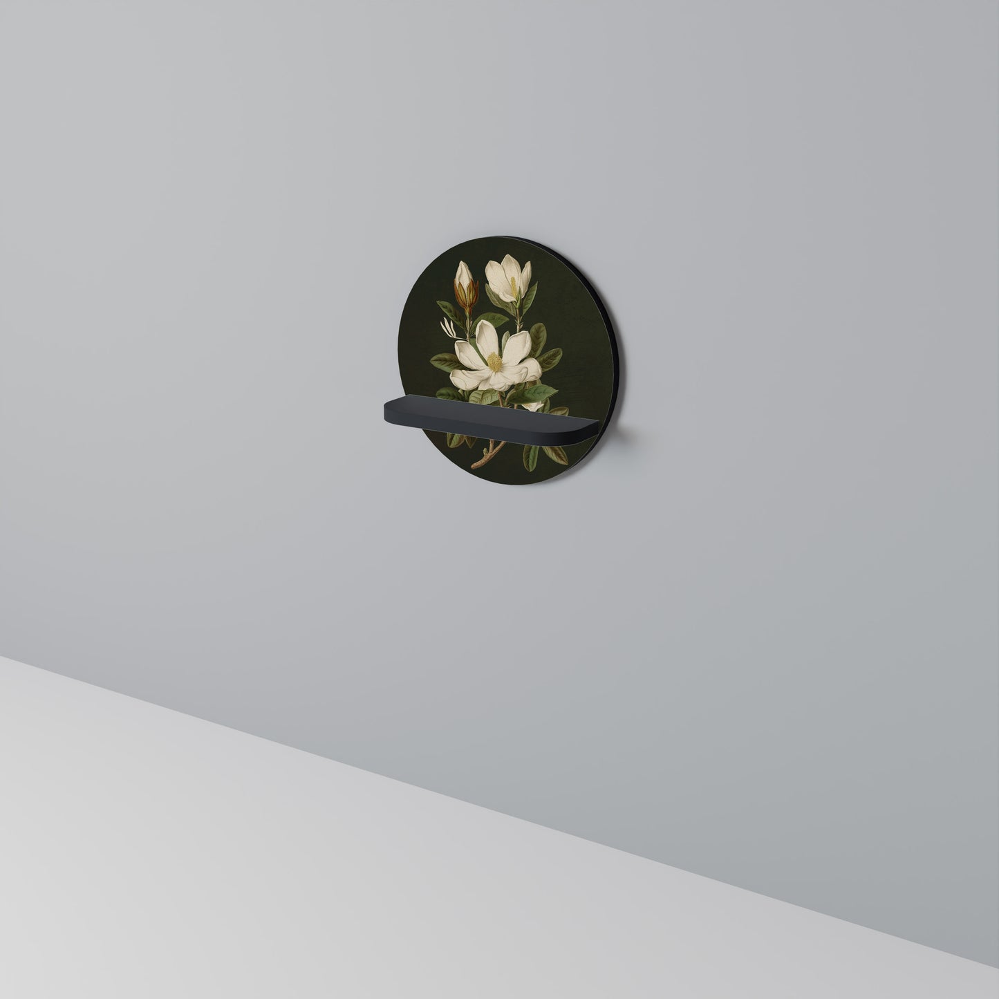 FLORAL NOIR Rund konsthylla i svart finish