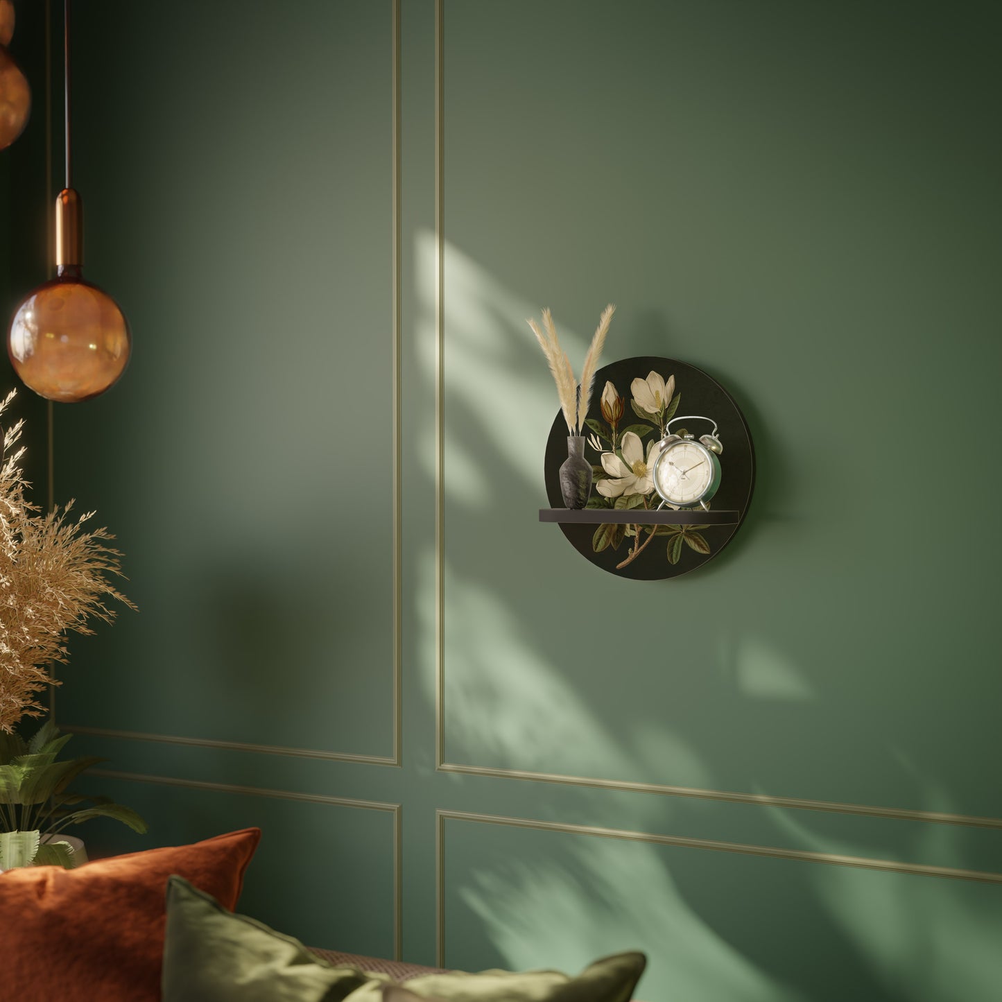 FLORAL NOIR Rund konsthylla i svart finish