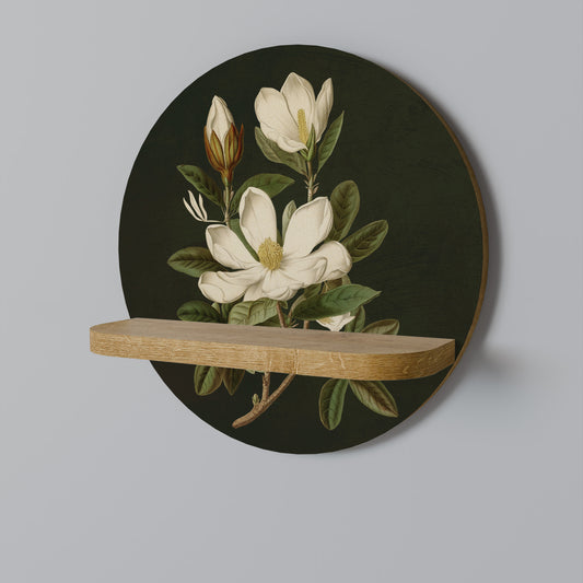 FLORAL NOIR Round Art Shelf In Oak Effect