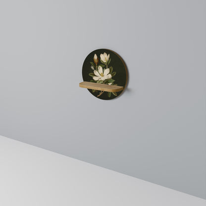 FLORAL NOIR Round Art Shelf In Oak Effect