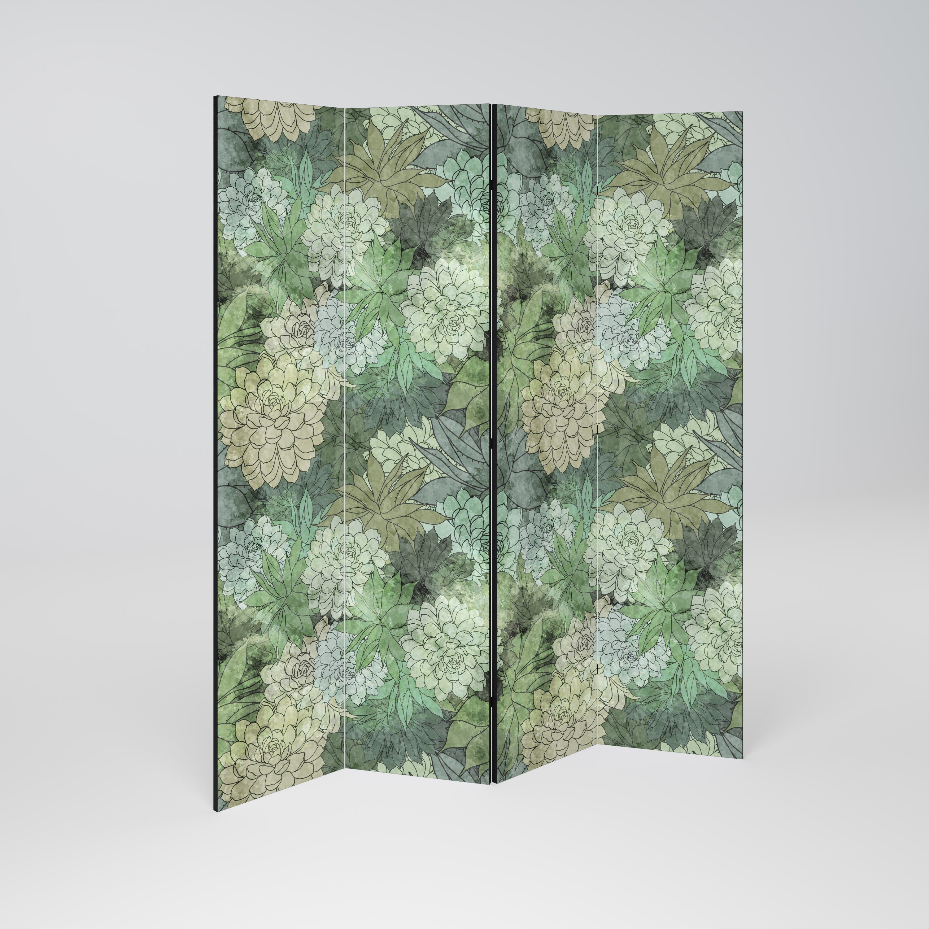 Dekorativ rumsavdelare med 4 paneler i SUCCULENT CLUSTER