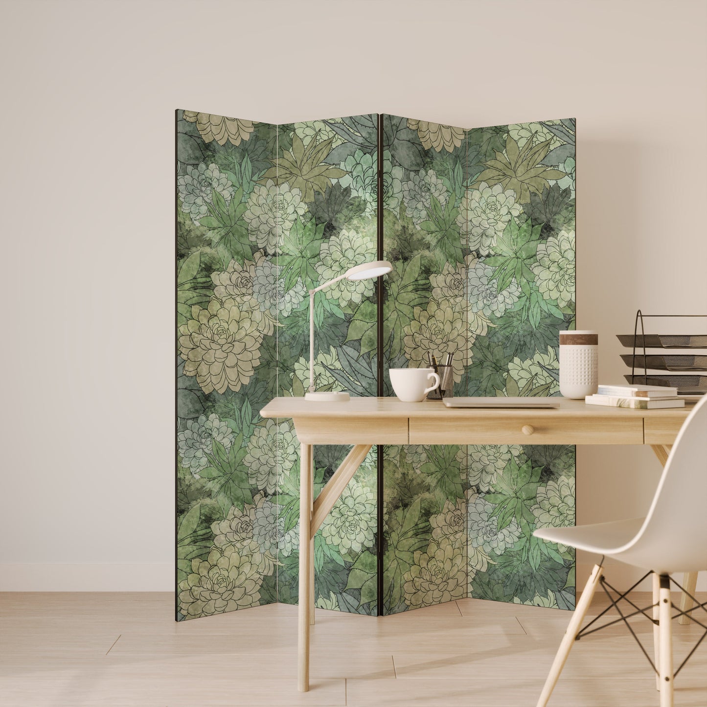 Dekorativ rumsavdelare med 4 paneler i SUCCULENT CLUSTER