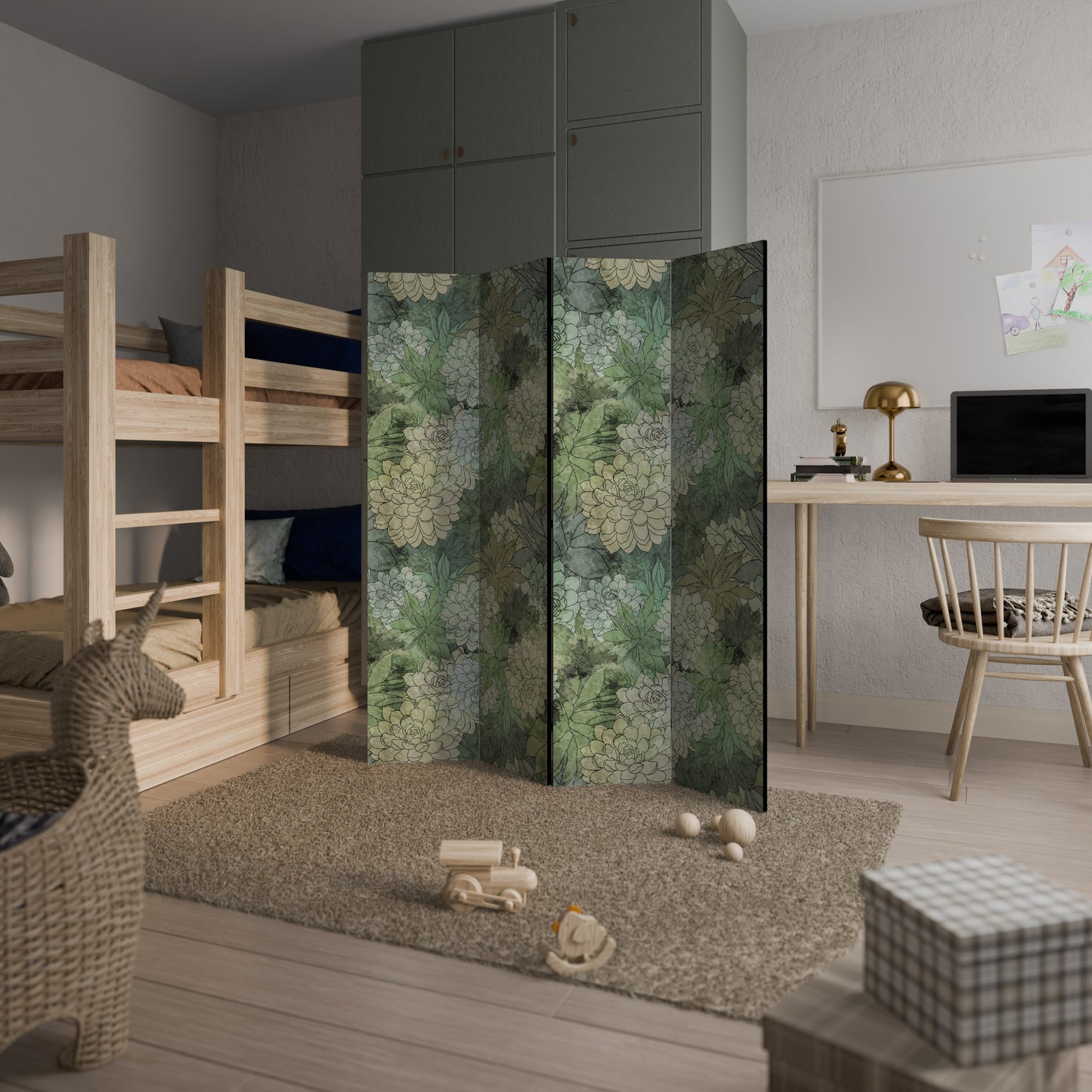 Dekorativ rumsavdelare med 4 paneler i SUCCULENT CLUSTER